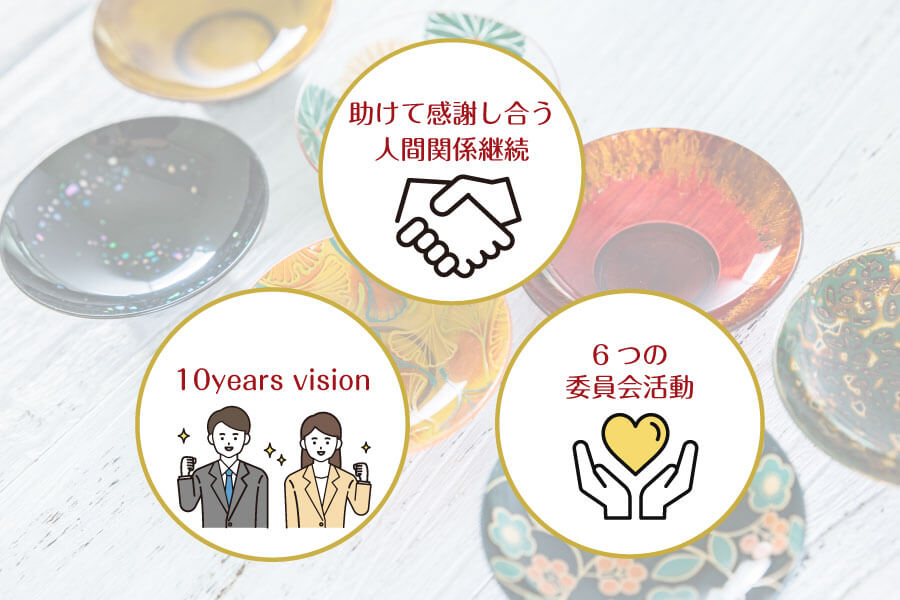 助けて感謝し合う人間関係継続　10years vision　６つの委員会活動